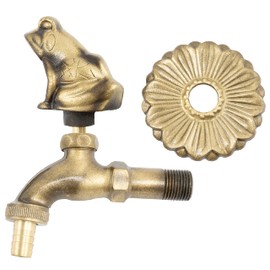 AERZETIX - C62116 - Wall-Mounted Sink Tap 1/2 Inch "Frog" Sink Tap with Antique Retro Decoration Handle - Fountain Ornament Bathroom Vintage Garden Tap - Antique Brass