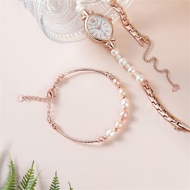 Avaner Pack of 2 Women's Watches Fashion Bracelet Watch Oval Round Small Watch Women's Analogue Watch with Natural Pearls Women's Watch Jewellery Clasp Bracelet Bracelets for Women, 2 pieces: oval