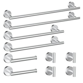 Newfun 10Pcs Brushed Nickel Bathroom Hardware Set - Includes 24&18inch Towel Bar, Robe Hook, Toilet Paper Holder, 2 Pack 5 Piece Bathroom Accessories Set Stainless Steel Wall Mounted