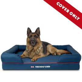 The Dog's Bed Replacement Outer Cover ONLY (Outer Cover ONLY - NO Bed, NO Waterproof Inner) for The Dog's Bed, Washable Oxford Fabric, Extra Large (Blue with Red Piping UK Embroidery Flag)