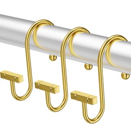 Golden Shower Curtain Hooks Rings,Rust Proof Shower Curtain Rings for Bathroom,T-bar Metal Decorative Shower Hooks,12PCS Shower Hooks for Shower Curtain