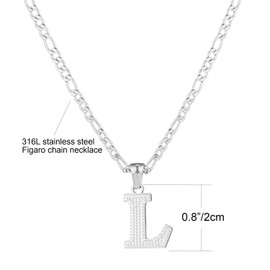 SAELACY 18K Gold Silver Tone Stainless Steel Initial Necklaces for Women Men Gothic 26 Letters Pendant with Figaro Chain Necklaces