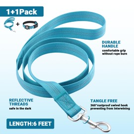 HDDTTZ AirTag Dog Collar and Leash, IP68 Waterproof Integrated with Reflective, Ultra-Durable, Comfortable Padded, Heavy Duty Dog Collars for Small Medium Large Dogs, L (14.8"-20.3"), Blue