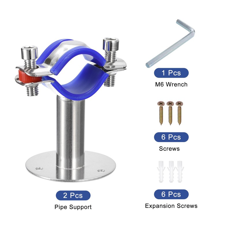 sourcing map 2Pcs Stainless Steel Pipe Supports Wall Mount Ceiling