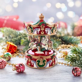 BestPysanky Musical Christmas Figurine with Spinning Carousel Horses