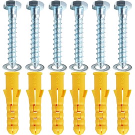 M10x50mm Heavy Duty Masonry Brick Wall Fixing plug + Coach Bolt Screw Zinc Plated and Washer,Strong Nylon Wall Plug Steel Bolt KIt for Tv Bracket Aerial Mast Sky Dishes Shelves Mounting (6)