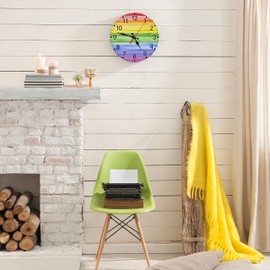 Britimes Round Wall Clock Silent Non-Ticking Battery Operated Clock 10 Inch, Rainbow Happy Striped Watercolor Purple Home Decor for Living Room, Kitchen, Bedroom, and Office