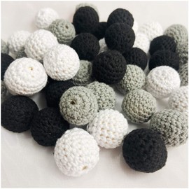 Wooden Cotton Crochet Beads 20 mm 50 Pieces for DIY Necklace Bracelet