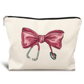 LIANGW Coquette Pink Bow Nurse Makeup Bag, Nurses Week Gifts Cosmetic Bags for Women, Nurse Appreciation Gifts, Preppy Aesthetic Nursing Zipper Makeup Pouch