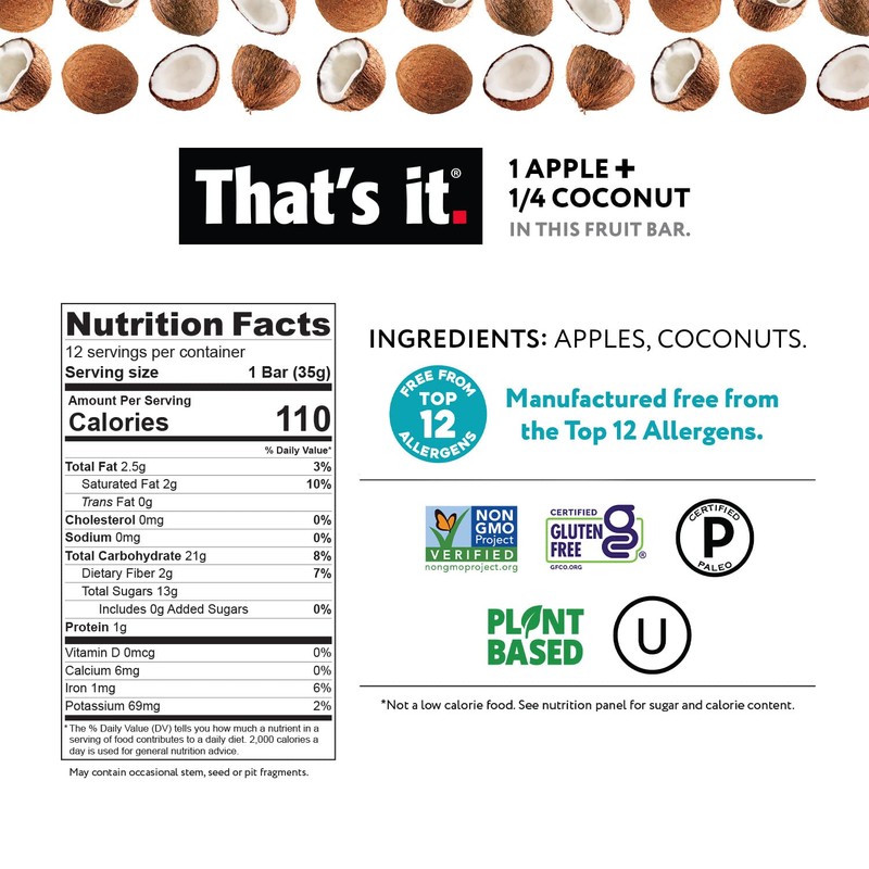 That's it. Apple + Coconut 100% Natural Real Fruit Bar,