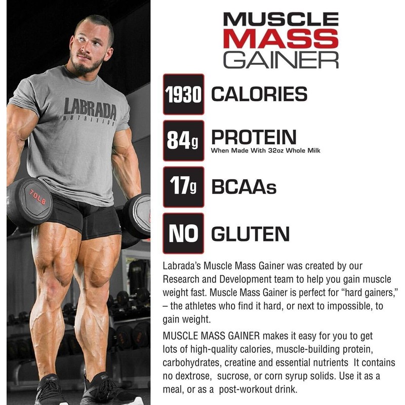 Labrada Nutrition Muscle Mass Gainer, Vanilla, 12 Pound