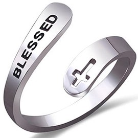 Jude Jewelers Stainless Steel Adjustable Size Christian Cross Love Faith Hop Blessed Religious Ring (Blessed, Adjustable)