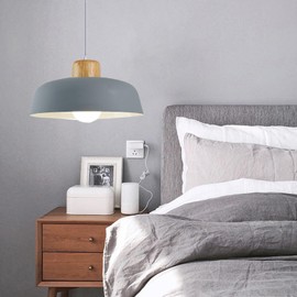 Hnexsei Metal Pendant Light Fixture, Modern Macaron Color Ceiling Hanging Lamp, Nordic E26 Simple Light for Kitchen Island Dining Room Loft Bar (Grey), Gray