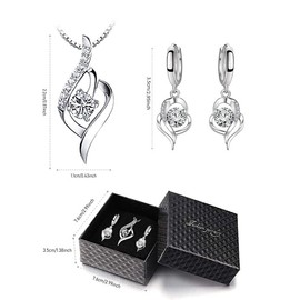 Collares de Mujer, Juego Collar Aretes de Mujer Plata de Ley 925 con para Regalo Cadena 45cm Longitud,Romántico Regalo de Mamá Esposa Boda Cumpleaños,Regalo de San Valentín(Collar y Par de Aretes)
