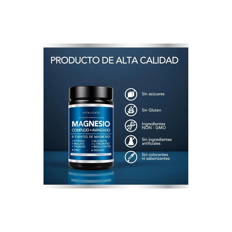 Magnesio Complex Vitalizate Bisglicinato Citrato 60 Cápsulas