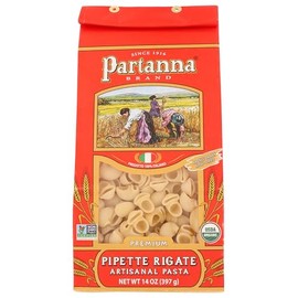Partanna Organic Premium Pipette Rigate Italian Artisanal Pasta - Bronze Cut - Durum Wheat Semolina-Slow Dried - NON-GMO- Made in Italy- 14 oz