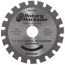 Austsaw Extreme Rotary Hacksaw Blade, 125 mm Diameter x 22.2 mm Bore x 20 Teeth