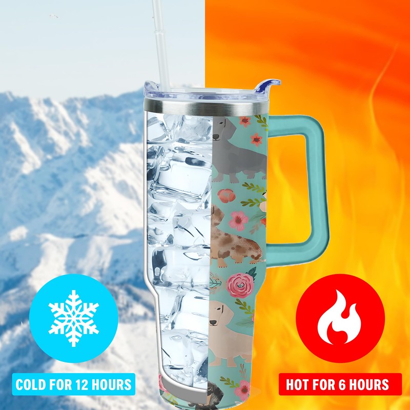 Lumumanber 40 oz Dachshund Tumbler with Handle and Straw, Dog