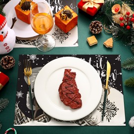 Heentan 100 Pcs Christmas Snowman Placemats Snowflakes Let it Snow Table Place Mat Christmas Disposable Paper Placemats Black Winter Tabletop Dining Farmhouse Bulk for Holiday Party, 10 x 14 Inch