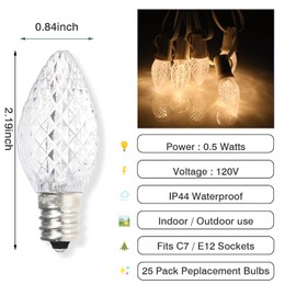 Aniai 25 Pack C7 Led Replacement Bulbs, Commercial Grade 3 SMD LEDs in Each C7 Faceted Lights Bulb for Outdoor String Lights Decoration (Warm White)