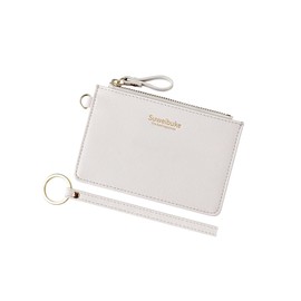 Aiyo Nice Women Slim RFID Card Case Holder Wristlet Zip ID Case Wallet Small Leather Wallet Coin Purse with Keychain (Beige)