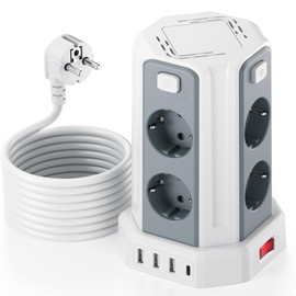 KEMELO 5M Verl?ngerungskabel Steckdosenleiste,8 Fach Mehrfachsteckdose mit USB (3 USB-A+1 USB-C), Steckdose mit Schalter, Mehrfachsteckdose Steckdosenturm 1berspannungsschutz f1r Zuhause,B1ro