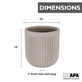Ilyapa 14x14 inch Fluted Large Modern Concrete Outdoor Planter, Large Indoor Plant Pot with Drainage - Cement Vase for Tree, Porch, Deck, 14 Inch Pots for Plants, Indoor/Outdoor