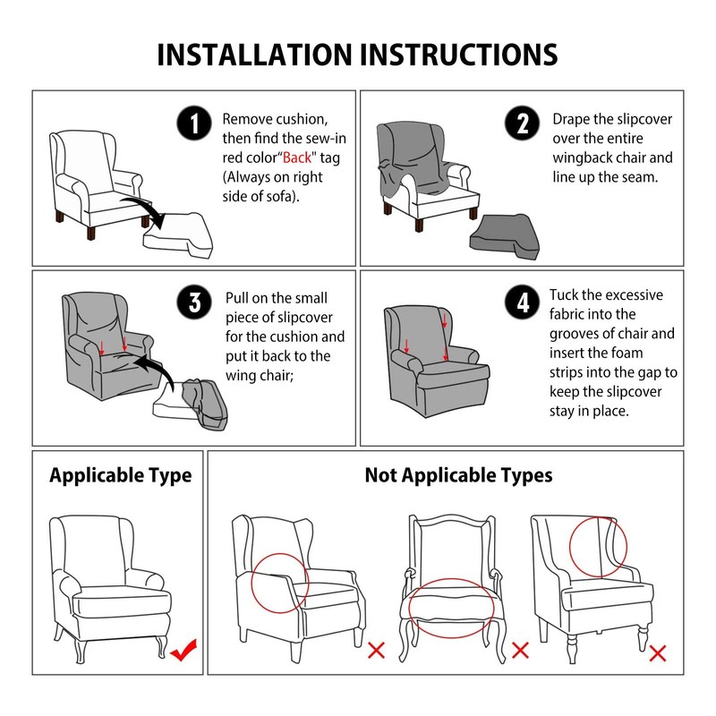 PETCUTE Wing Chair Cover Stretch Armchair Cover for Armchair Navy