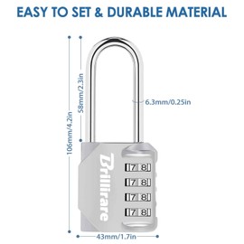 Brillirare 2 Pack Combination Lock, 4-Digit Padlock 2.3 Inch Long Shackle, Waterproof Zinc Alloy Outdoor Travel Luggage Locks for Backpack, Gym Locker, Hasp, Fence, Gate, Case, Toolbox-Black Silver