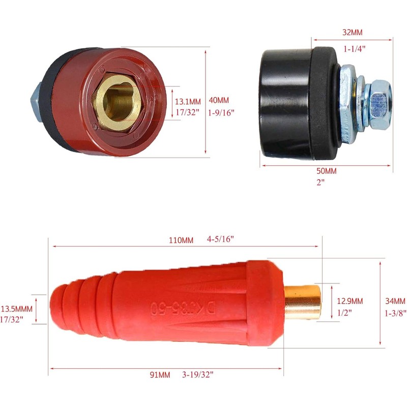 RIVERWELD TIG Welding Cable Panel Connector Socket DKZ35-50 315Amp with
