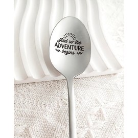 and So The Adventure Begins Spoons for Women Men Moving Going Away Gift for Coworker Friend Goodbye Leaving Gifts for Colleagues Sister Graduation New Job Gifts Engraved Spoon