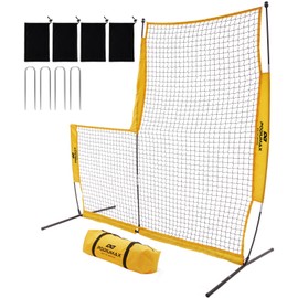 PodiuMax Baseball Softball Pitching Screen, 7x7FT Pitcher Protection Net with Upgrade Frame, Baseball Batting Pitching Net for Backyard Field Outdoor, Line Drive Protective L-Screen with Carry Bag