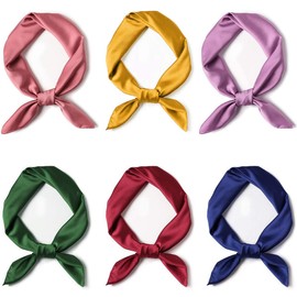 Glamorstar Satin Neck Scarf 6 Packs Square Handkerchief for Women (6 Packs - Yellow, Green, Purple, Pink, Navy, Wine red, One Size)