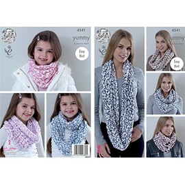 King Cole Knitting Pattern Easy Knit Ladies & Girls Snoods Yummy Chunky (4541)