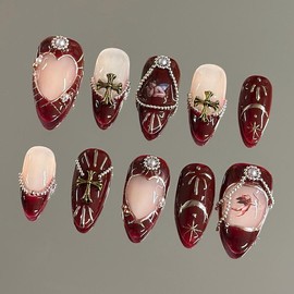 NailVesta Angel’s Ruby – 100% Handcrafted 3D Press-On Nails | Reusable, Long-Lasting, Salon-Quality - Style: Angel's Ruby, Size: S