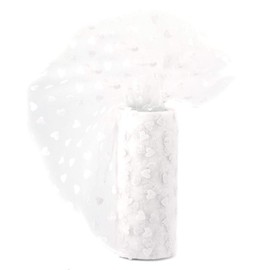 Creativery Tulle Fabric 9 m x 15 cm Velvet Hearts Roll Transparent for Crafts Tulle Skirts and Costumes, Choice of Colours: White 029