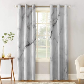 Edwiinsa Marble Cracks Granite Surface Motif Kitchen Blackout Curtains Window Drapes Treatment, 2 Panels Set for Kitchen Cafe Office, 80W x 63L inch