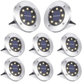 LYHOPE Solar Ground Lights Outdoor, 8 Pack 8 LED Solar Disk Lights Waterproof Garden In-ground Pathway Light Landscape Lighting for Lawn,Yard,Deck,Patio,Walkway (Warm White)