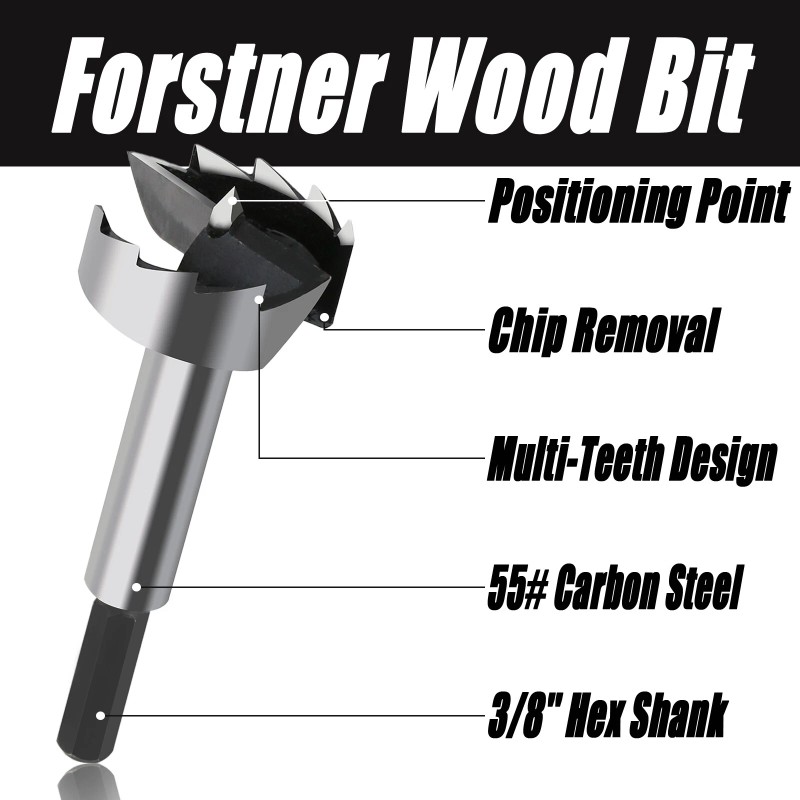 Vearter 16PCS 1/4in -2-1/8in HCS Forstner Bit Set Woodworking Cutter