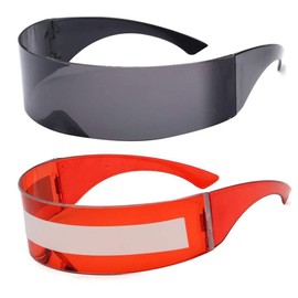 2 Pack Futuristic Cyclops Monoblock Shield Mirrored Sunglasses (2 Pack, BlRedsil)