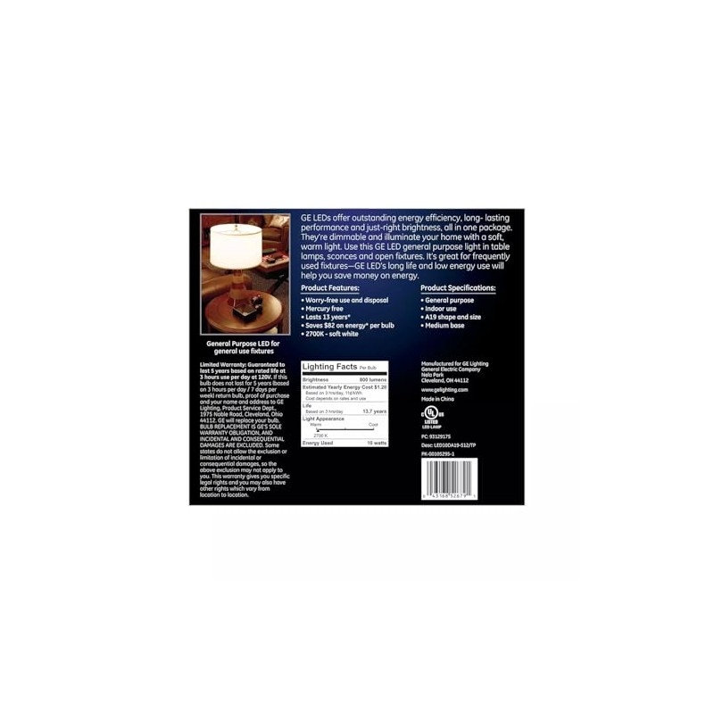 GE Soft White LED 60W Equivalent General Purpose A19 Light