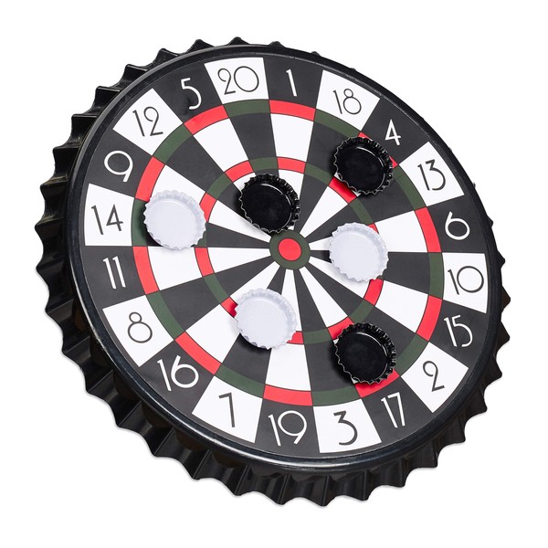 Relaxdays 10023506 Bottle Cap Dartboard, Magnetic Target, Dart Drinking Game with 6 Bottle Caps, Party Game Diameter 25 cm, Black