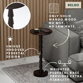 Relso Sakala Solid Mango Wood Drink Table - 24 Inches High, Stylish Side Table, Modern End Table for Living Room, Bedroom | Space Saving Night Stand, Small Folding Coffee Table, Indoor Plant Stand