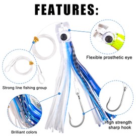 Saltwater Trolling Lures Big Game Octopus Squid Skirt Trolling Lure Deep Sea Fishing Lure with Rigged Hooks Multicolor for Marlin Tuna Mahi Dolphin Offshore Fishing,1Pack(4#-21cm)