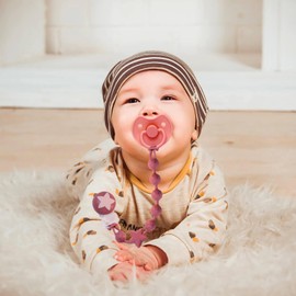 Silicone Baby Pacifier Clips for Boys and Girls, Pack of 2 Flexible Rust-Free Pacifier Holder Clip with One-Piece Design, Paci Binky Clips (Sage+Blush)