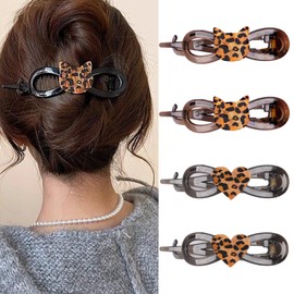 French Hair Clips for Women Elegant Hair Claw Clips for Thick Hair Cute Cat Leopard Print Heart Design Hair Barrettes Hair Styling Clips 4Pcs
