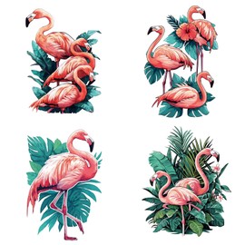 GORGECRAFT 4 Style Flamingo Window Stickers Green Plant Leaves Static Sticker for Sliding Glass Doors Vinyl Warning Film Anti-Collision Warning Sticker to Prevent Bird Dogs Home Decoration