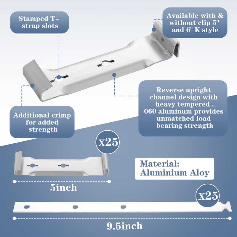 Blulu 25 Sets 5" Aluminum Roof Gutter Hanger with Straps