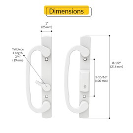 Brixwell Patio Door Handle Offset Latch, White Finish, Zinc Material, 3-15/16" Center-to-Center, 8-1/2" Height, 1" Width, Residential and Commercial Use