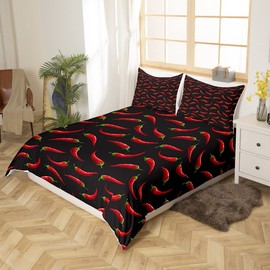 Castle Fairy Pepper Duvet Cover King Size Red Chili Rustic Plant Soft Breathable Bedding Set Green Plant Nature Lover Comforter Cover for Teen Boys Girls Home Bedroom Decor
